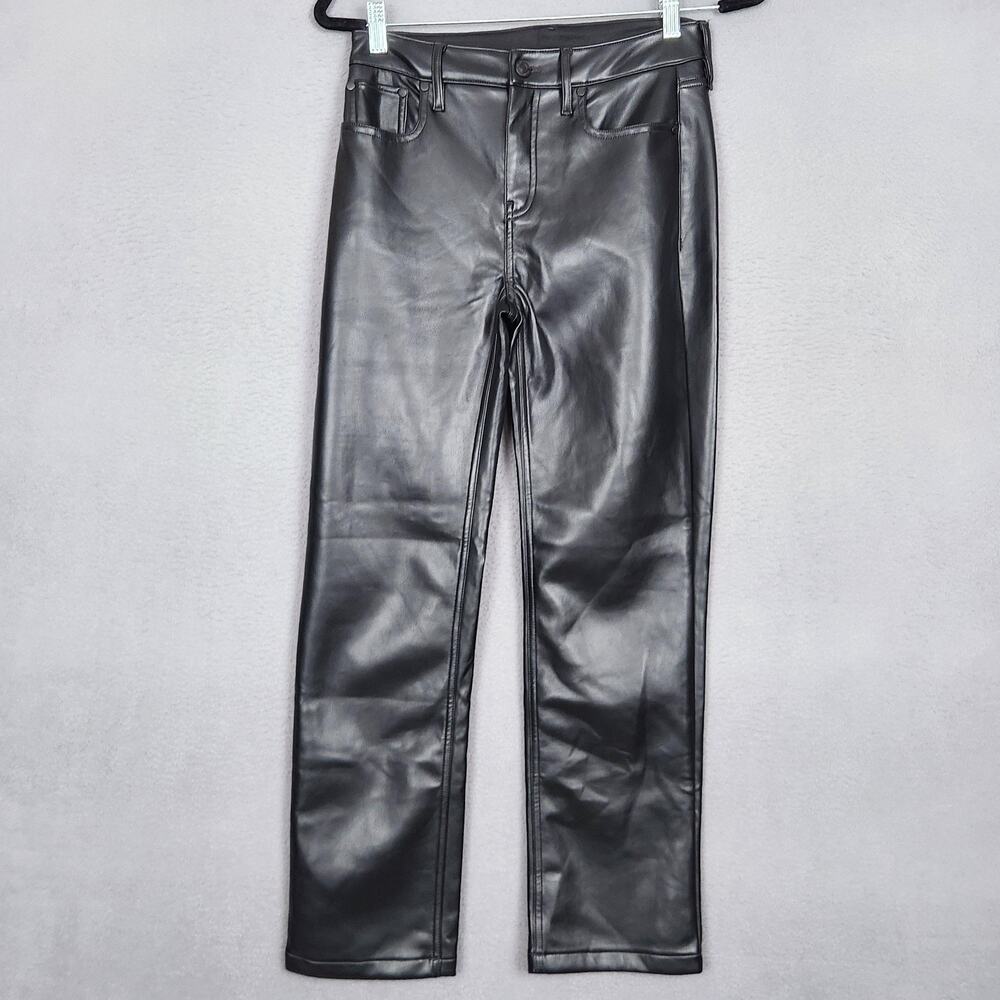 Quince Dress Pants Womens 2 Black Faux Leather Straight Leg Moto Gothic Punk